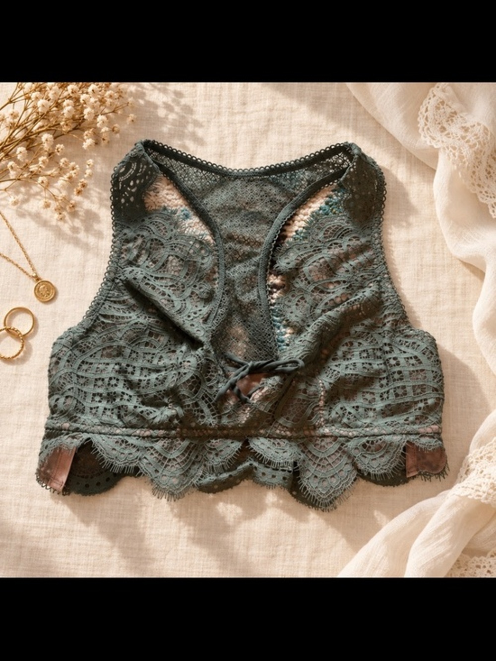 Victoria’s Secret Green Lace Racerback Longline Bralette Medium